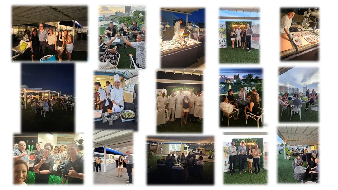 Photo collage from the Duckhorn Wine Series night at The Bayview Hotel
